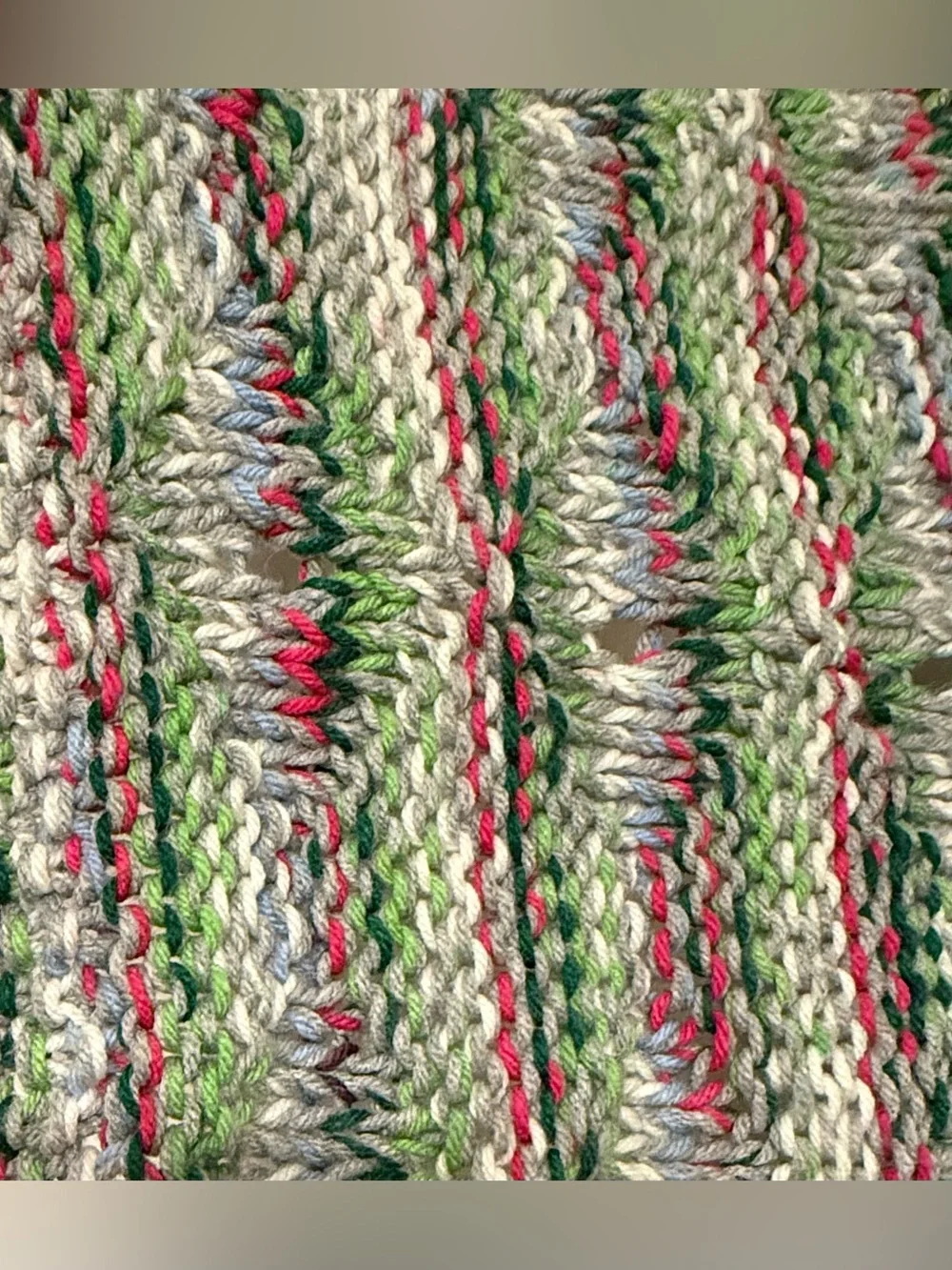 Multi-color striped handmade Crochet vintage blanket green pink blue cream hues